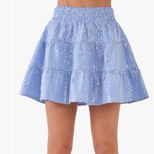 NEW WITH TAGS: Endless Rose Powder Blue Sequin Tiered Skirt